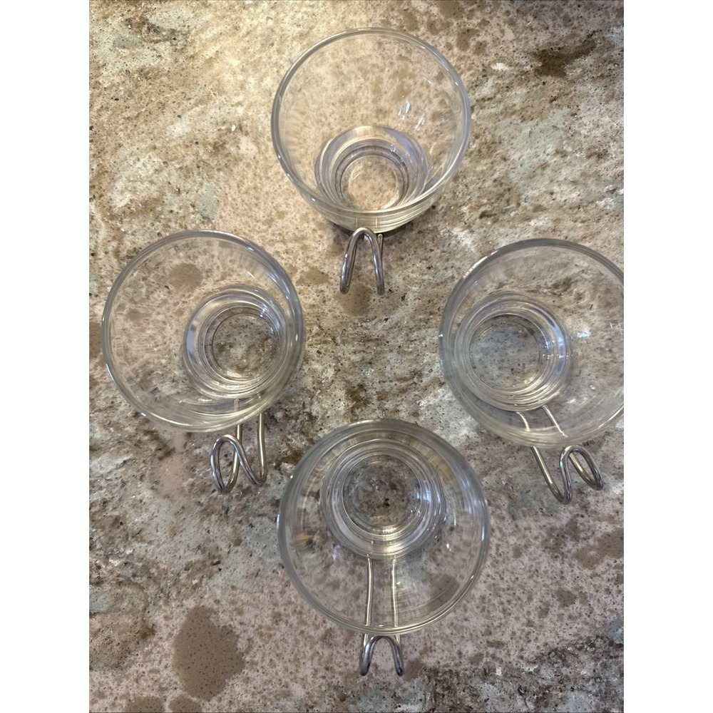 Set of 4, Bormioli Rocco Espresso Coffee Glass Cups Mugs Stainless Handles - Picture 4 of 8